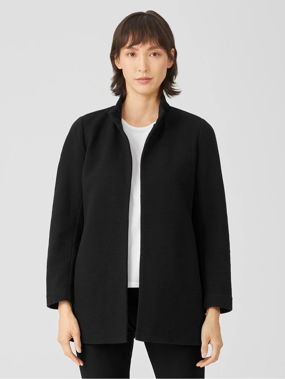 Eileen Fisher Black Crinkled Organic Cotton Washable Open-Front Jacket Womens XL